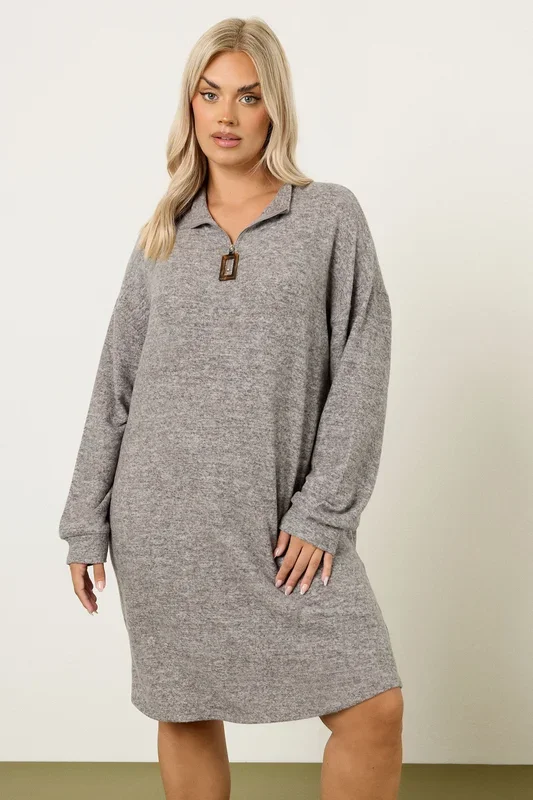 Zip Neck Detail Jumper Dress