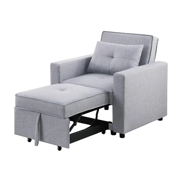 Zoey Light Gray Linen Convertible Sleeper Chair with Side Pocket